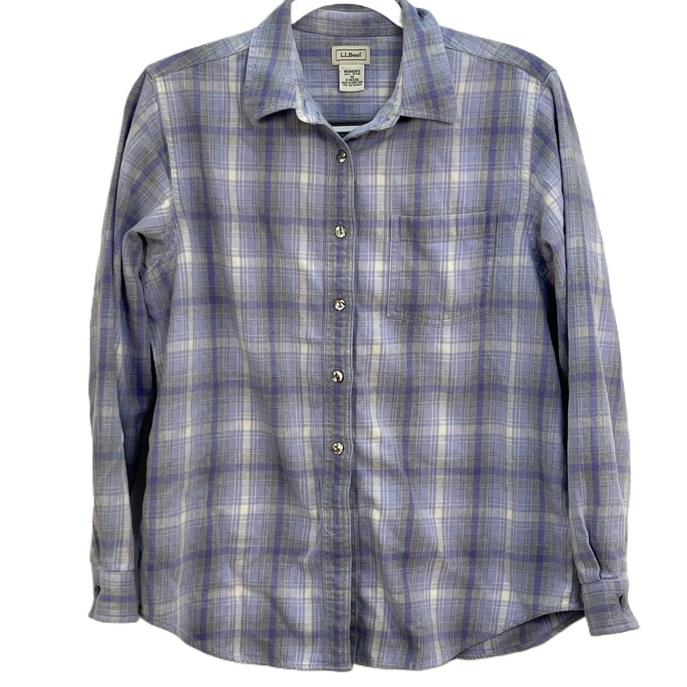 L.L.Bean Lavender Purple Plaid Flannel Shirt Long Sleeve Medium